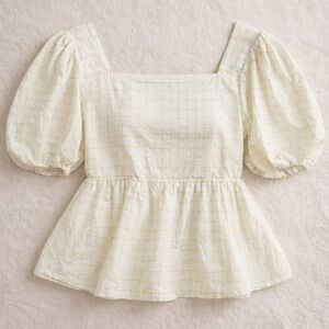 Hudson North White Cotton Puff Sleeve Peplum Blouse Size M
